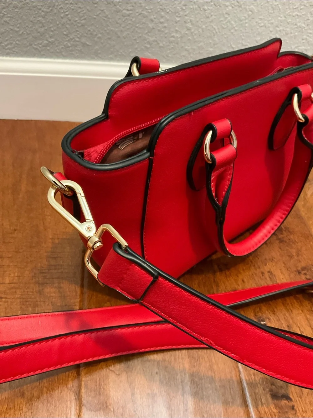 Red Structured Satchel Crossbody Bag - Women's Handbag